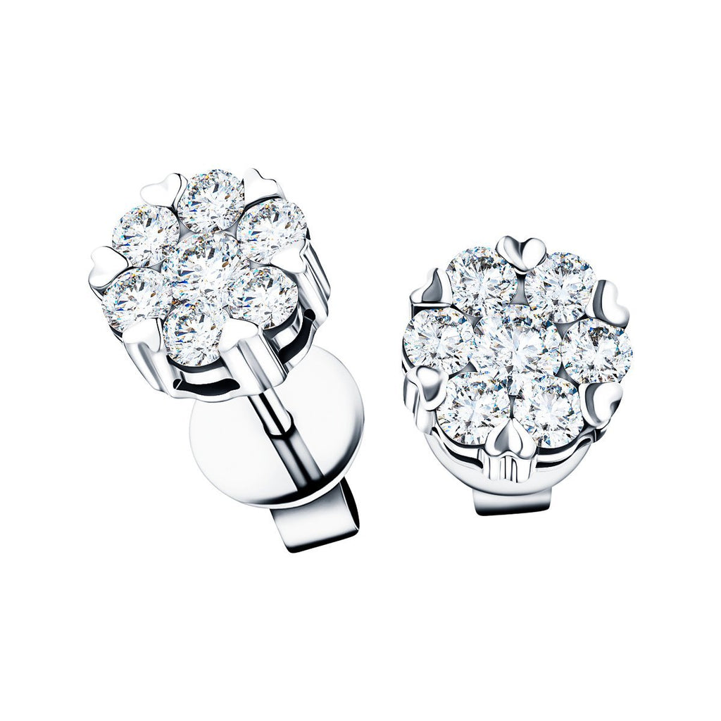 Diamond Cluster Stud Earrings 0.60ct G/SI Quality in 18k White Gold - All Diamond
