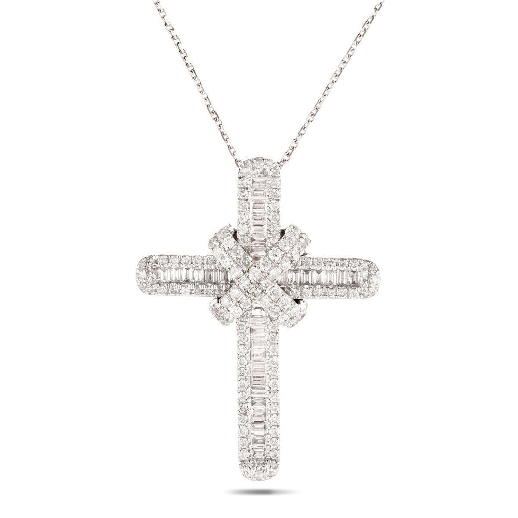 Diamond Cross Baguette & Round Diamonds 0.65ct In 18k White Gold - All Diamond