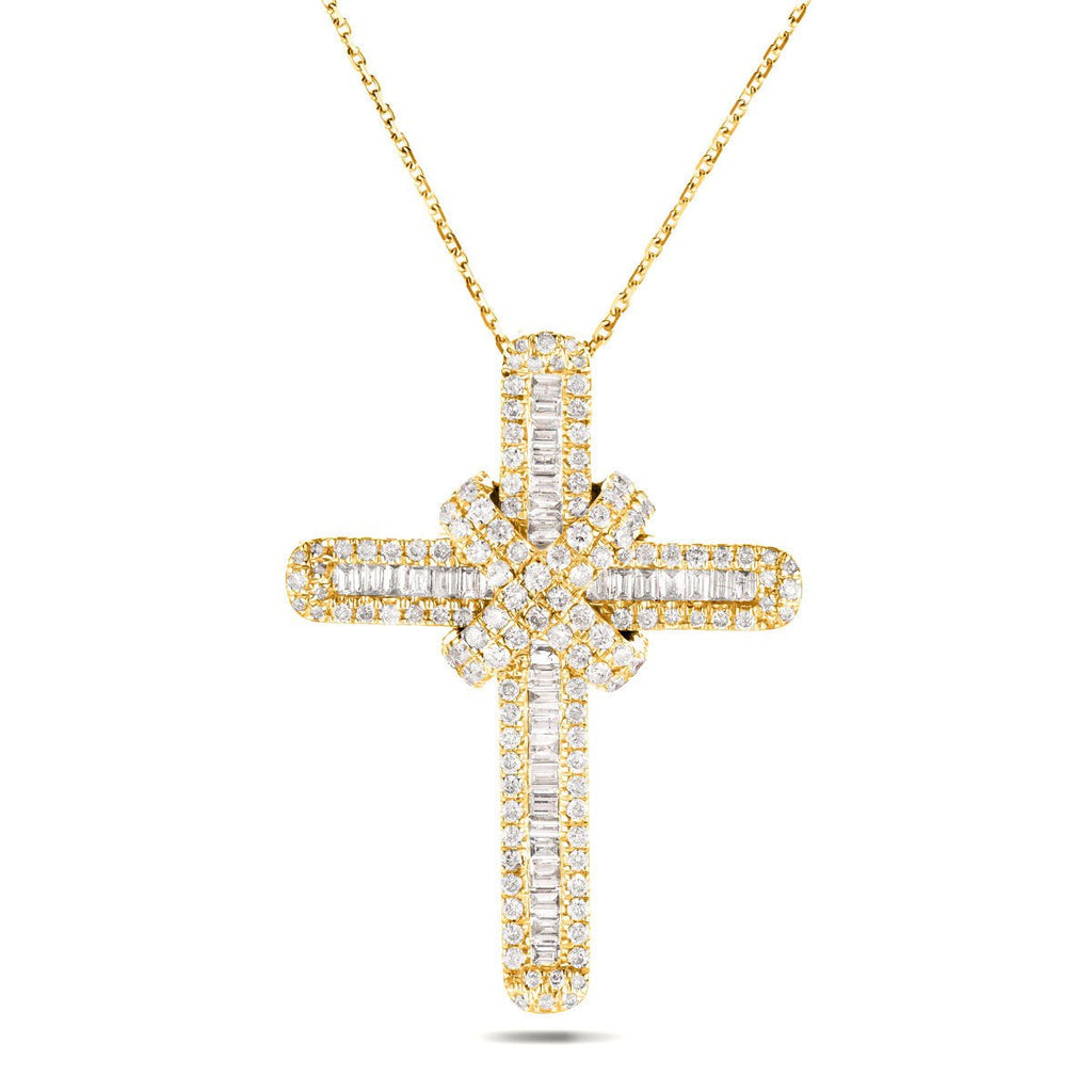 Diamond Cross Baguette & Round Diamonds 0.65ct In 18k Yellow Gold - All Diamond