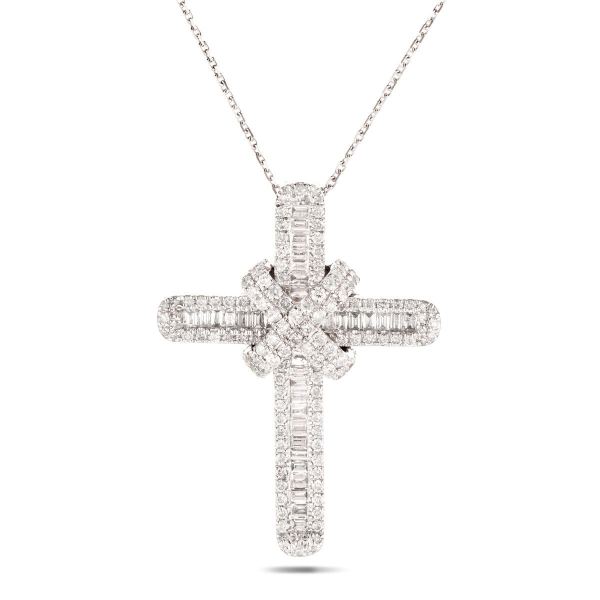 Diamond Cross Baguette & Round Diamonds 1.15ct In 18k White Gold - All Diamond