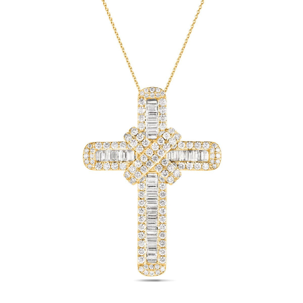 Diamond Cross Baguette & Round Diamonds 5.40ct In 18k Yellow Gold - All Diamond
