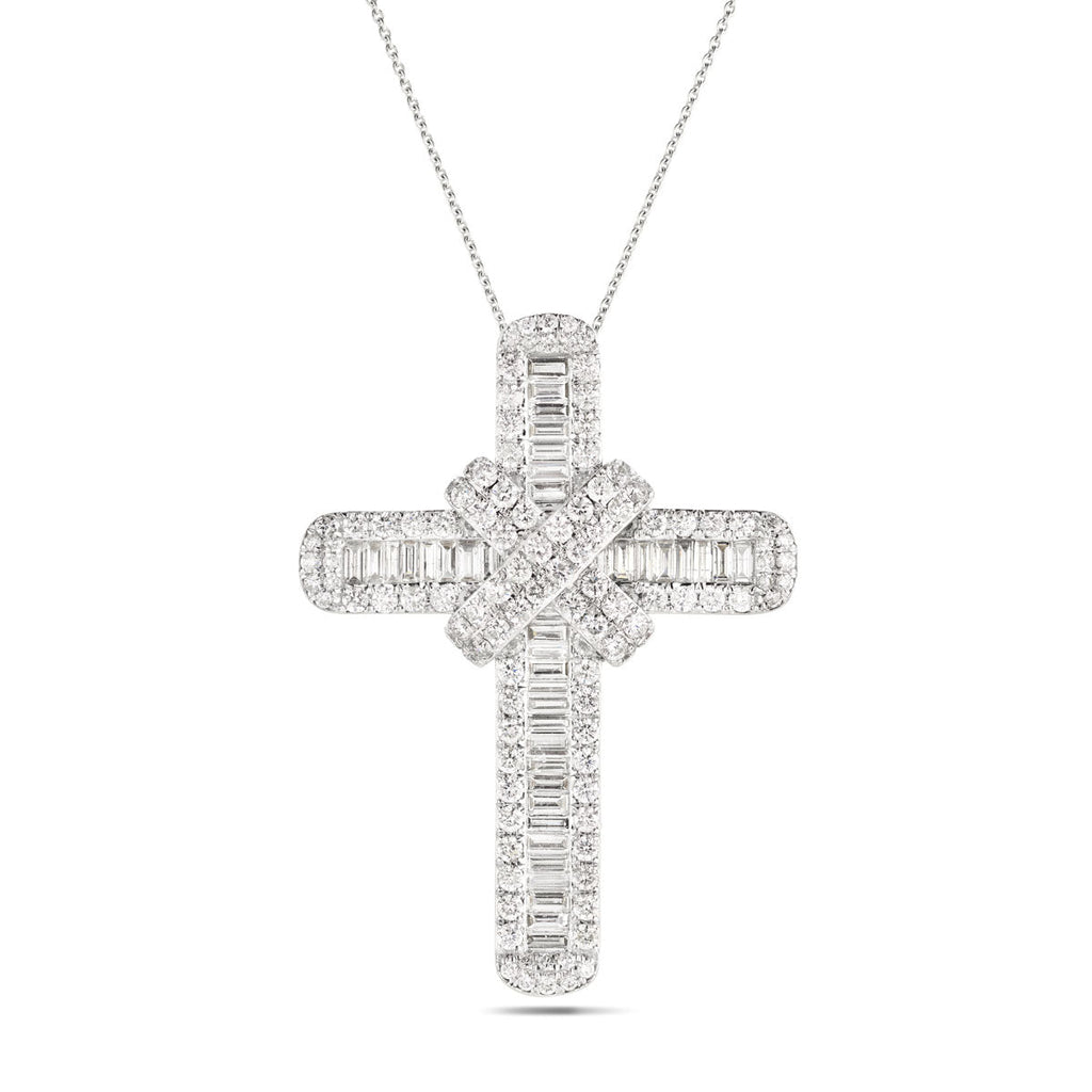 Diamond Cross Baguette & Round Diamonds 5.40ct In 9k White Gold - All Diamond