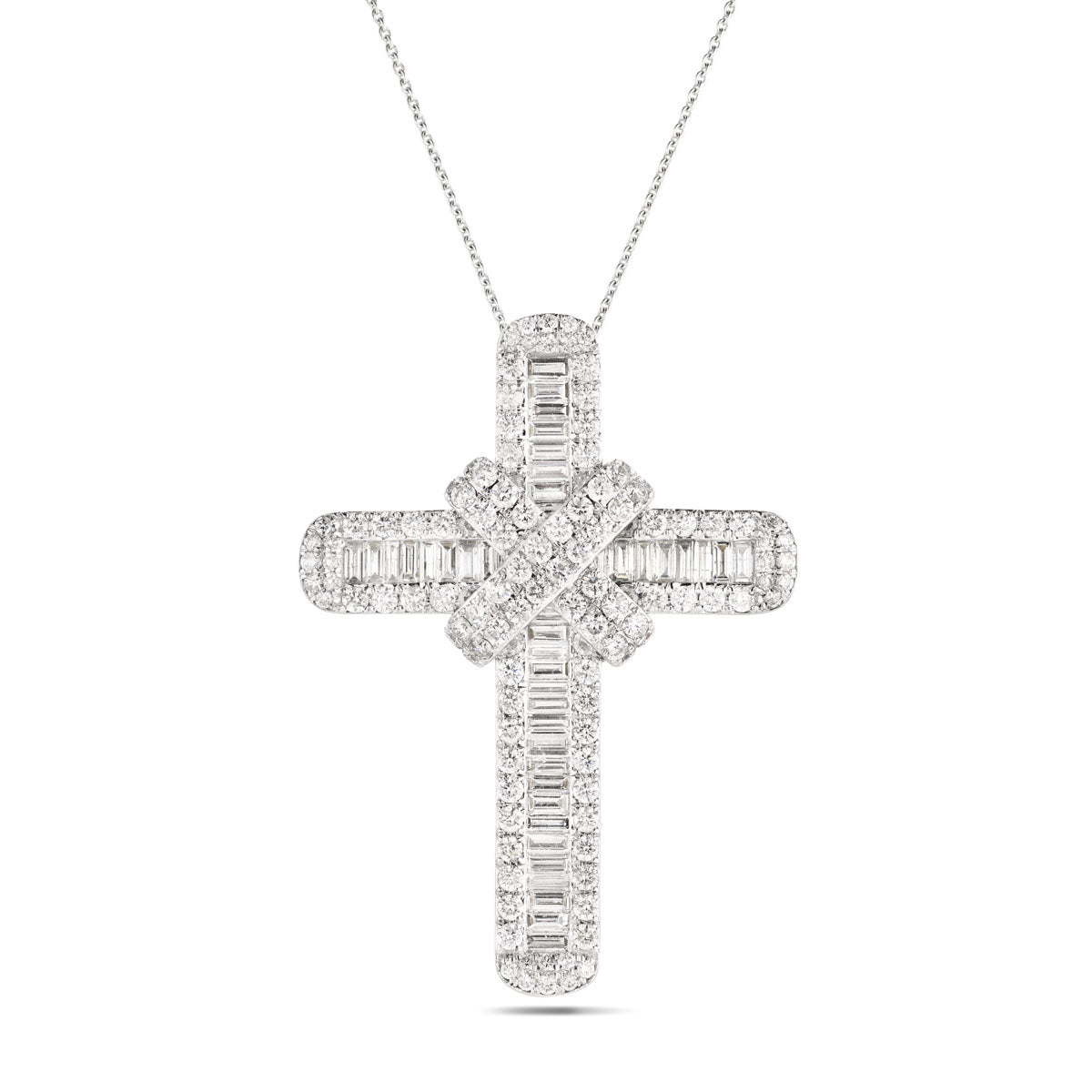 Diamond Cross Baguette & Round Diamonds 7.15ct In 18k White Gold - All Diamond