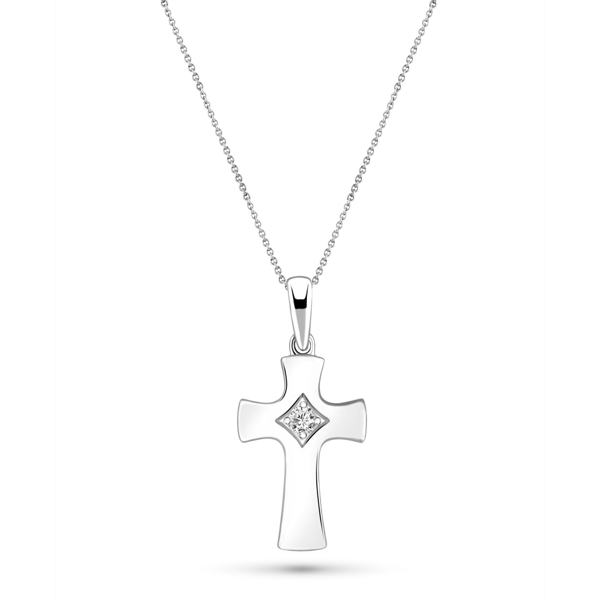 Diamond Cross Crucifix Pendant Necklace 0.04ct G/SI in 9k Whiite Gold - All Diamond