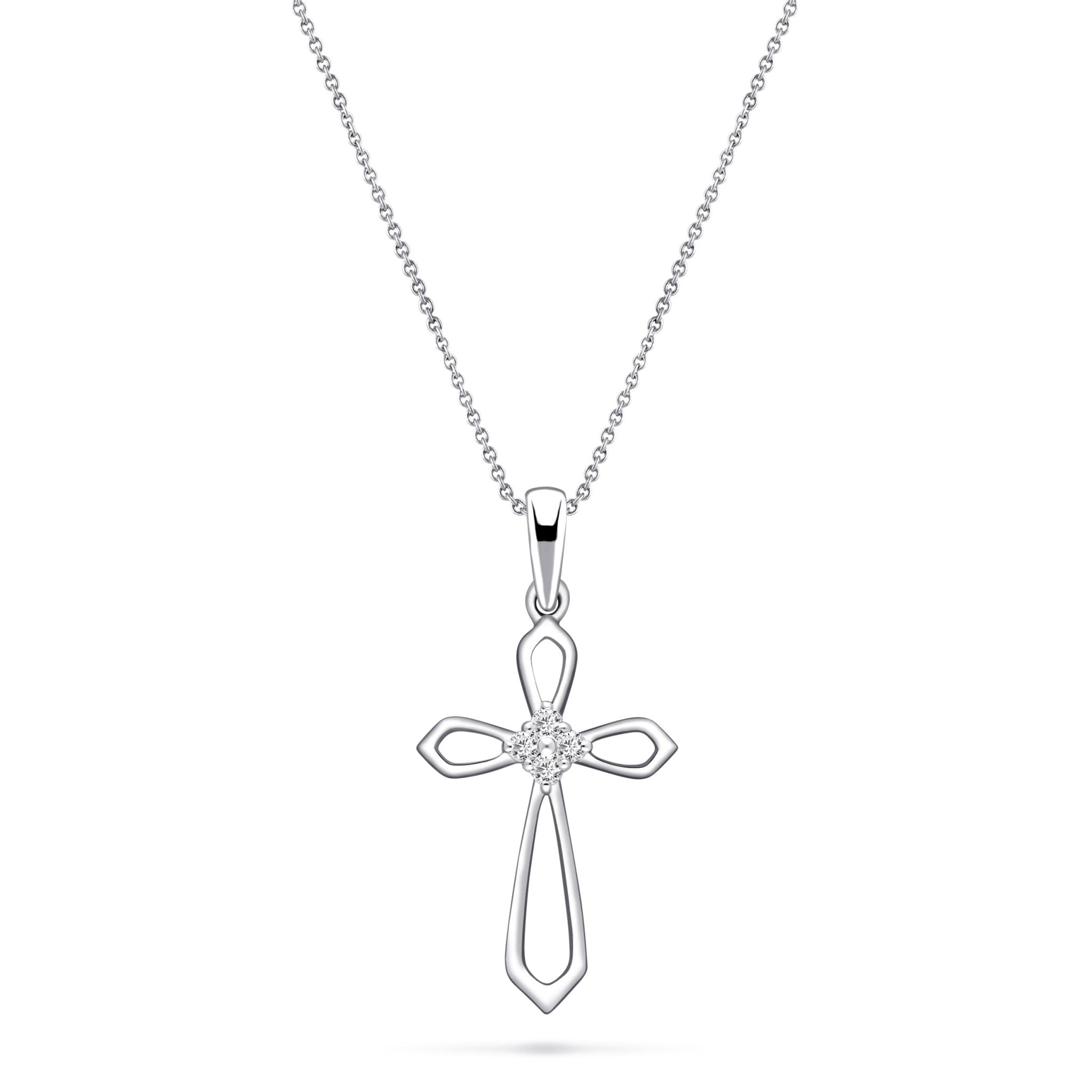 Diamond Cross Necklace With 0.06ct G/SI Diamonds in 9k White Gold - All Diamond