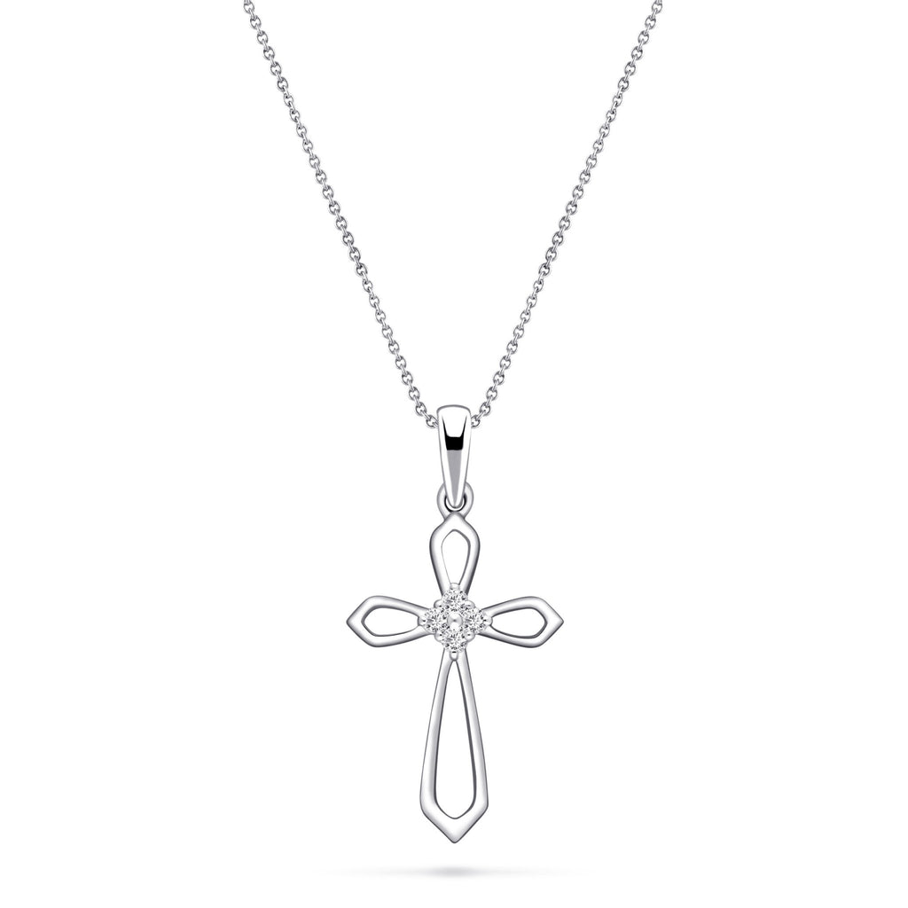 Diamond Cross Necklace With 0.06ct G/SI Diamonds in 9k White Gold - All Diamond