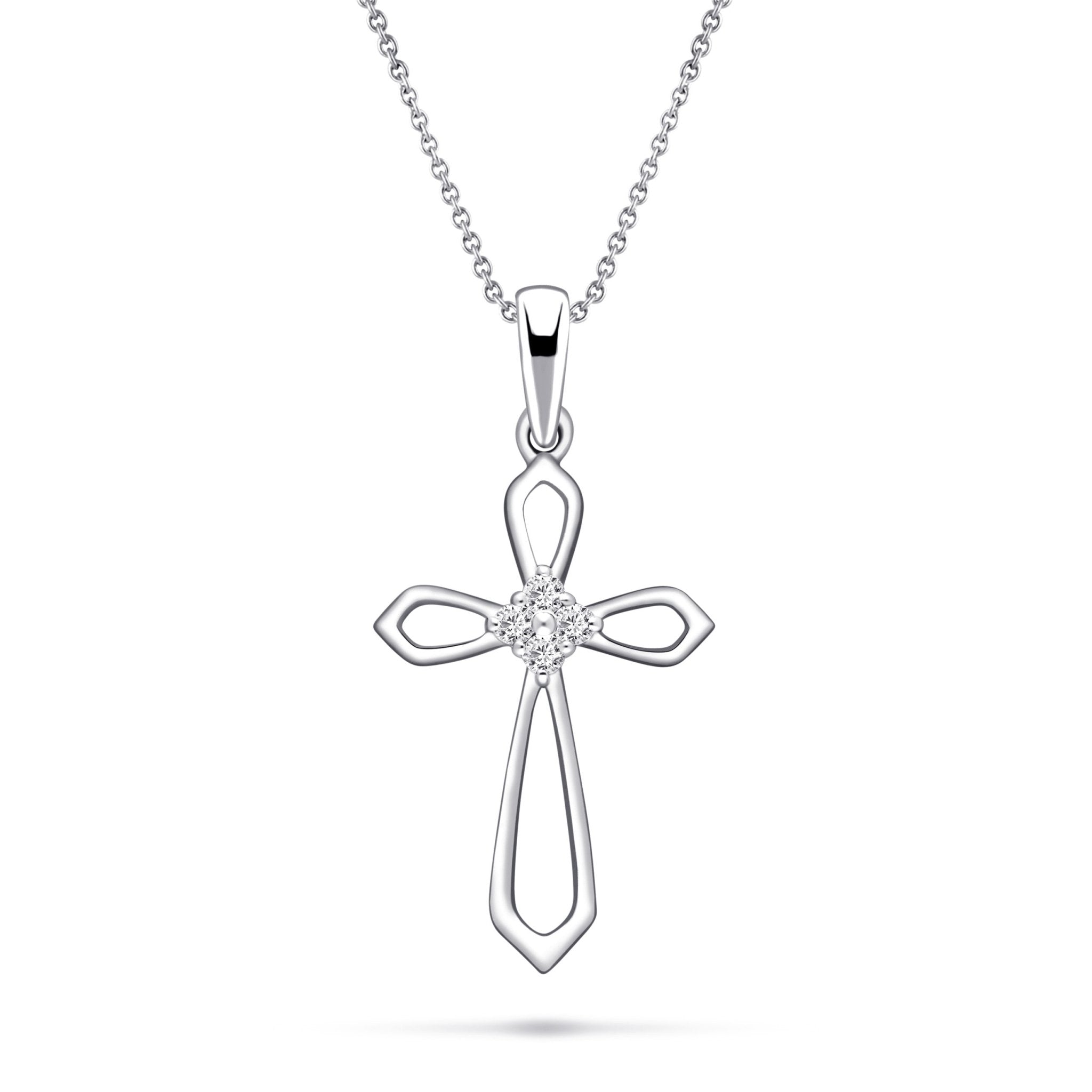 Diamond Cross Necklace With 0.06ct G/SI Diamonds in 9k White Gold - All Diamond