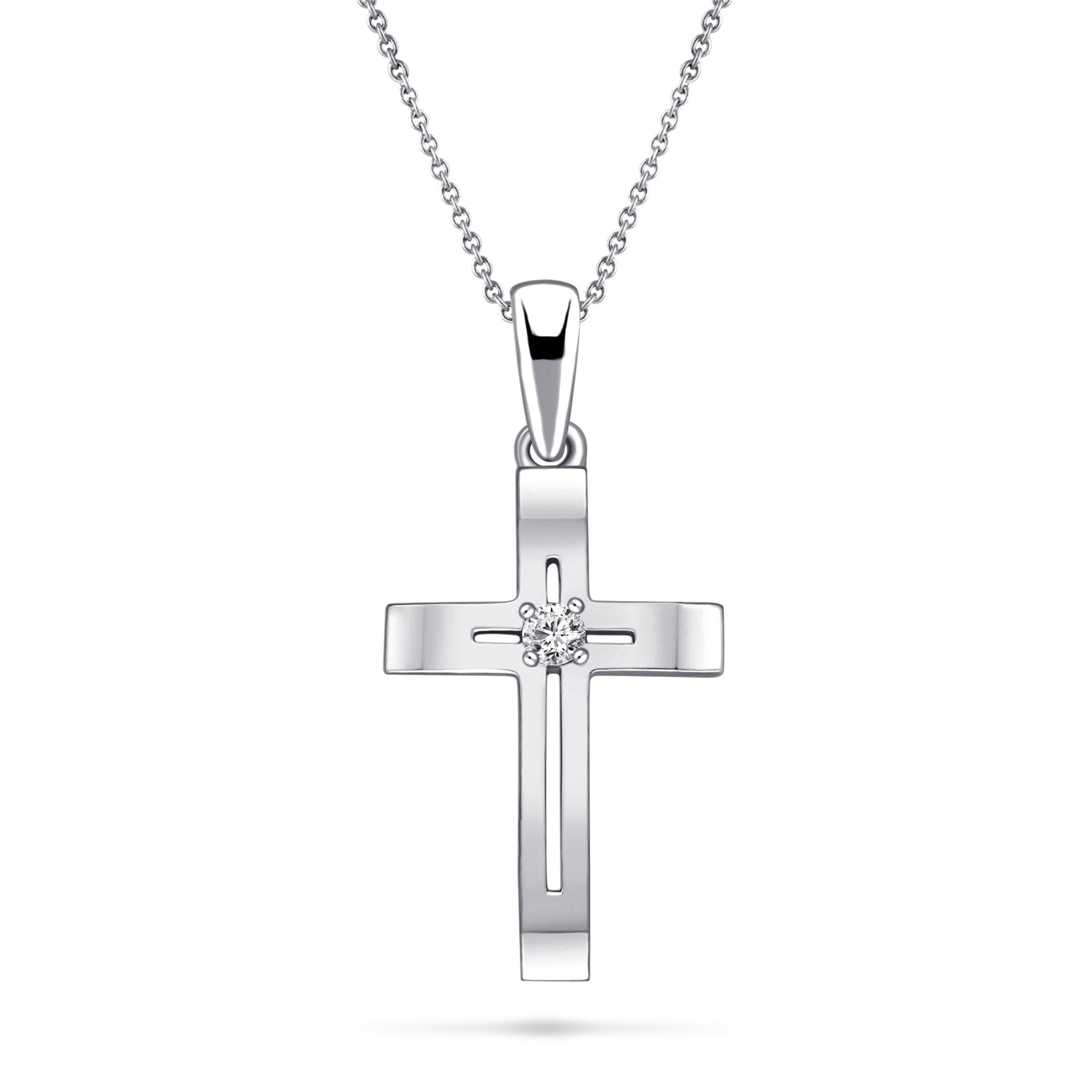 Diamond Cross Pendant in 9k White Gold with 0.04ct of Diamonds - All Diamond