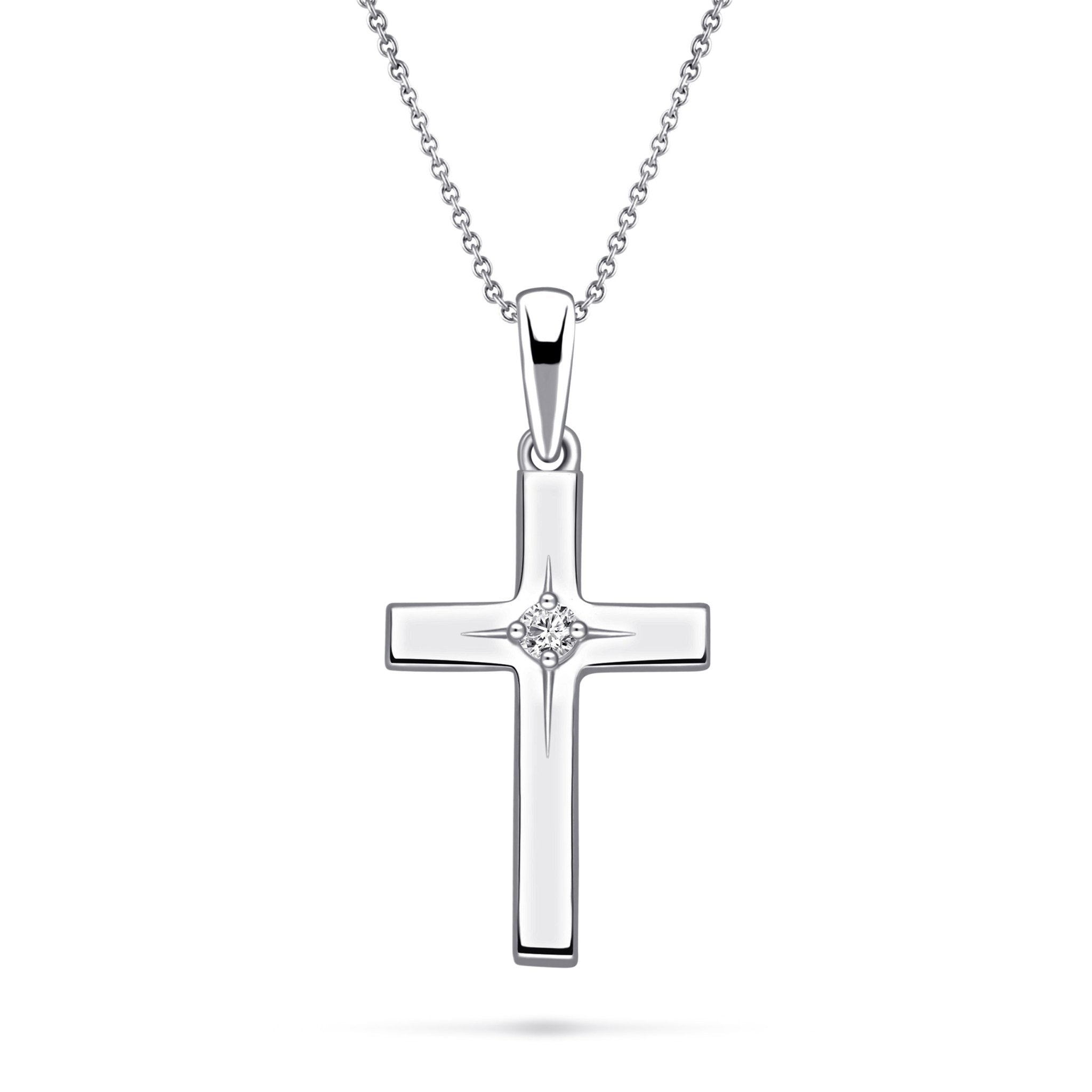 Diamond Cross Pendant Necklace 0.05ct G/SI Set in 9k White Gold - All Diamond