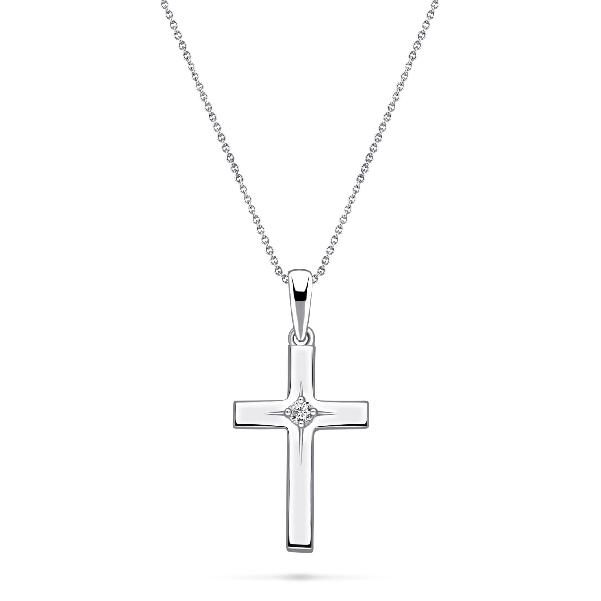 Diamond Cross Pendant Necklace 0.05ct G/SI Set in 9k White Gold - All Diamond