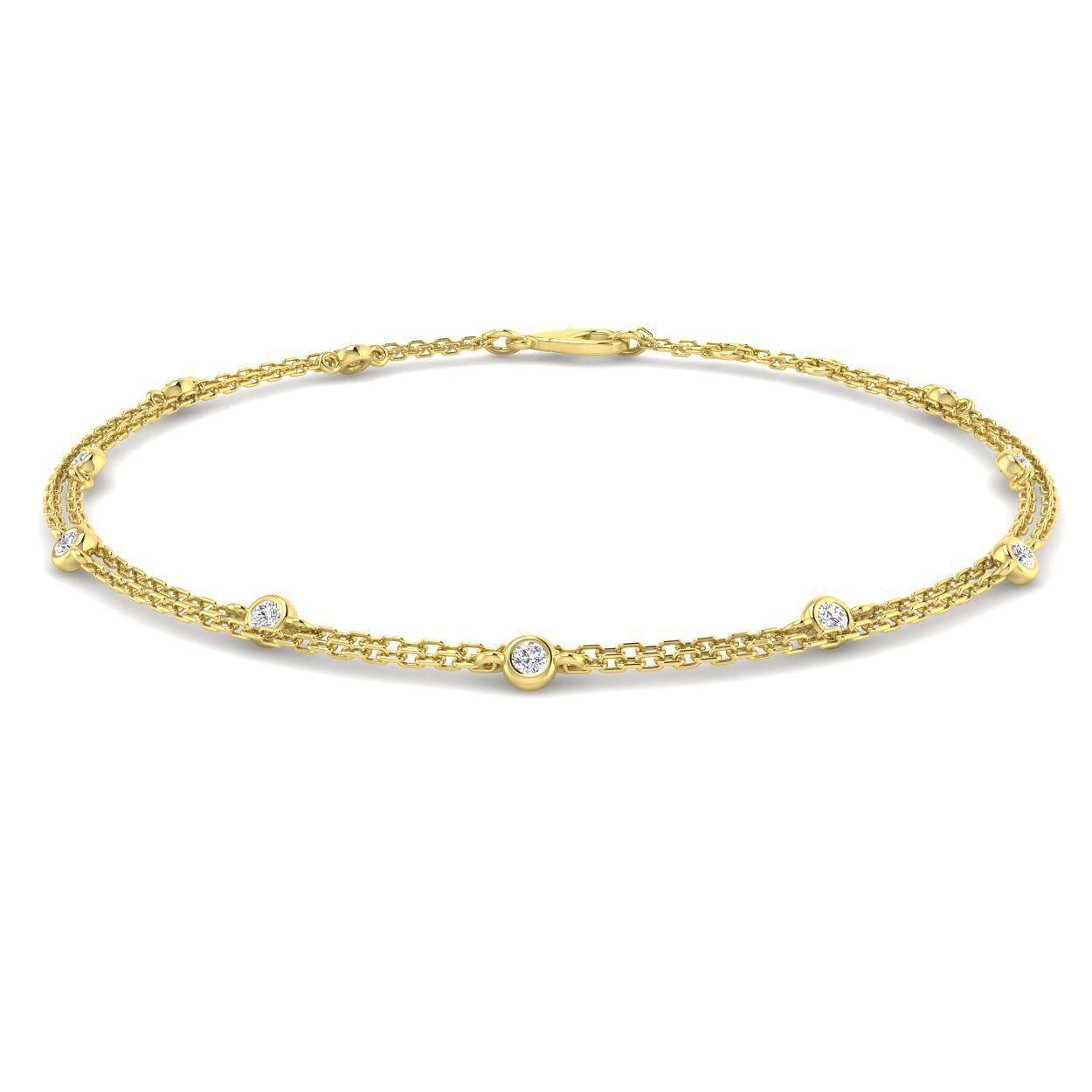 Diamond Double Chain Bracelet 0.15ct G/SI 18k Yellow Gold - All Diamond