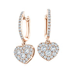 Diamond Drop Heart Earrings 0.90ct G/SI Quality 18k Rose Gold - All Diamond