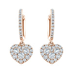 Diamond Drop Heart Earrings 0.90ct G/SI Quality 18k Rose Gold - All Diamond