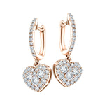 Diamond Drop Heart Earrings 0.90ct G/SI Quality 18k Rose Gold - All Diamond