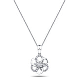 Diamond Flower Pendant Necklace 0.10ct G/SI 18k White Gold 9.4mm - All Diamond