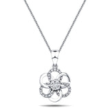 Diamond Flower Pendant Necklace 0.10ct G/SI 18k White Gold 9.4mm - All Diamond