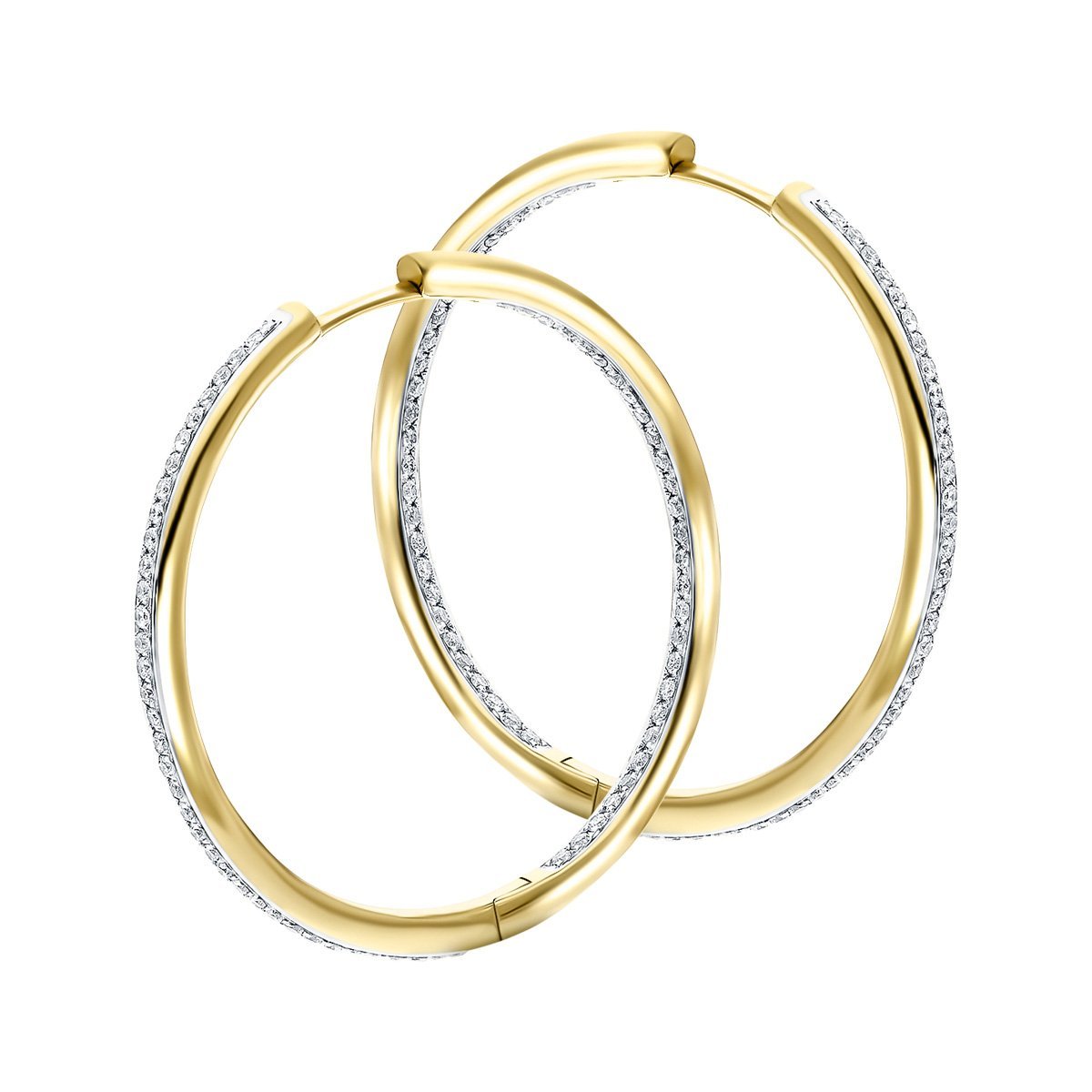 Diamond Grain Set Hoop Earrings 0.35ct G/SI 18k Yellow Gold 22.0mm - All Diamond