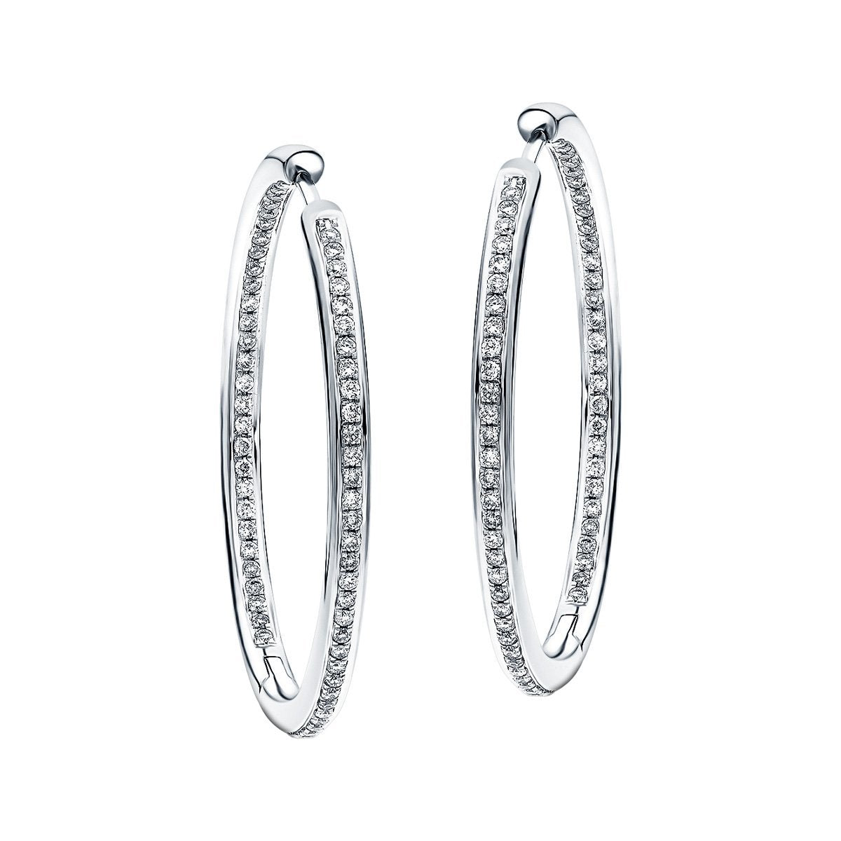 Diamond Grain Set Hoop Earrings 0.50ct G/SI 18k White Gold 30.0mm - All Diamond