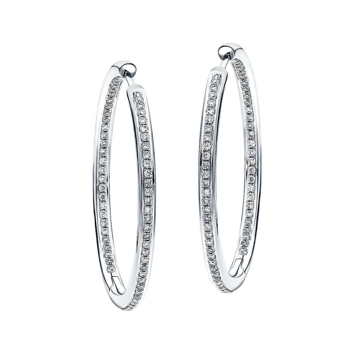 Diamond Grain Set Hoop Earrings 0.75ct G/SI 18k White Gold 39.0mm - All Diamond