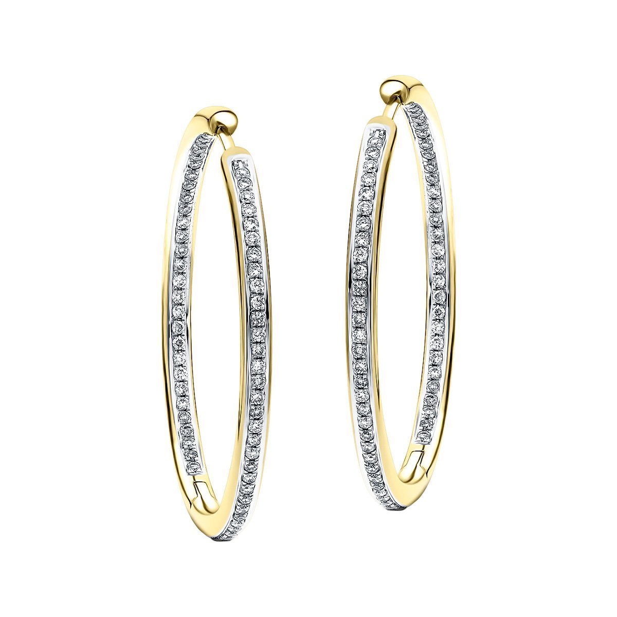 Diamond Grain Set Hoop Earrings 0.90ct G/SI 18k Yellow Gold 48.0mm - All Diamond