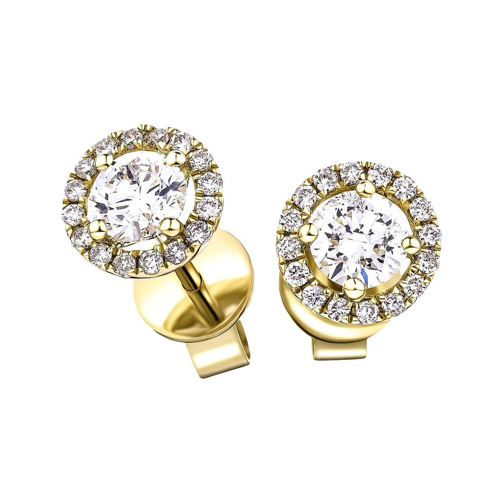 Diamond Halo Earrings 0.85ct G/SI Quality in 18k Yellow Gold - All Diamond