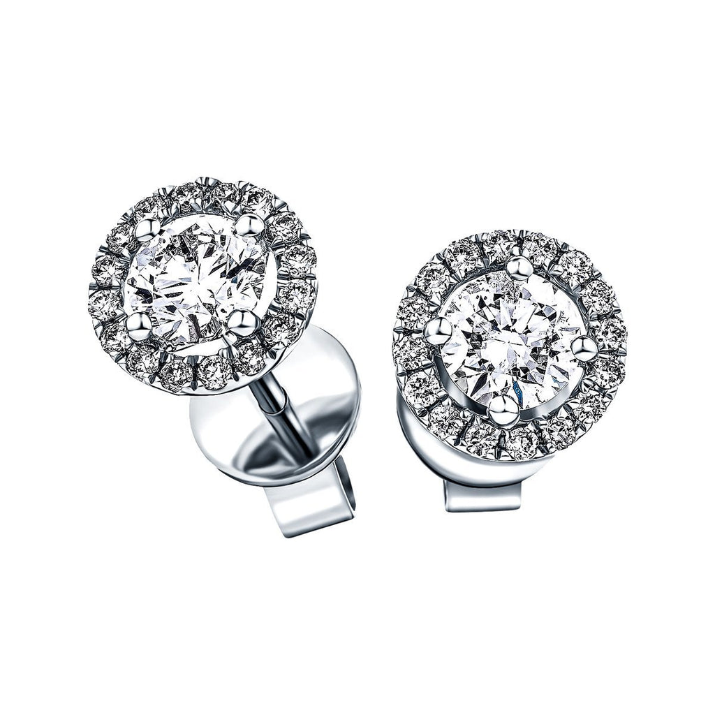 Diamond Halo Earrings 1.20ct G/SI Quality in 18k White Gold - All Diamond