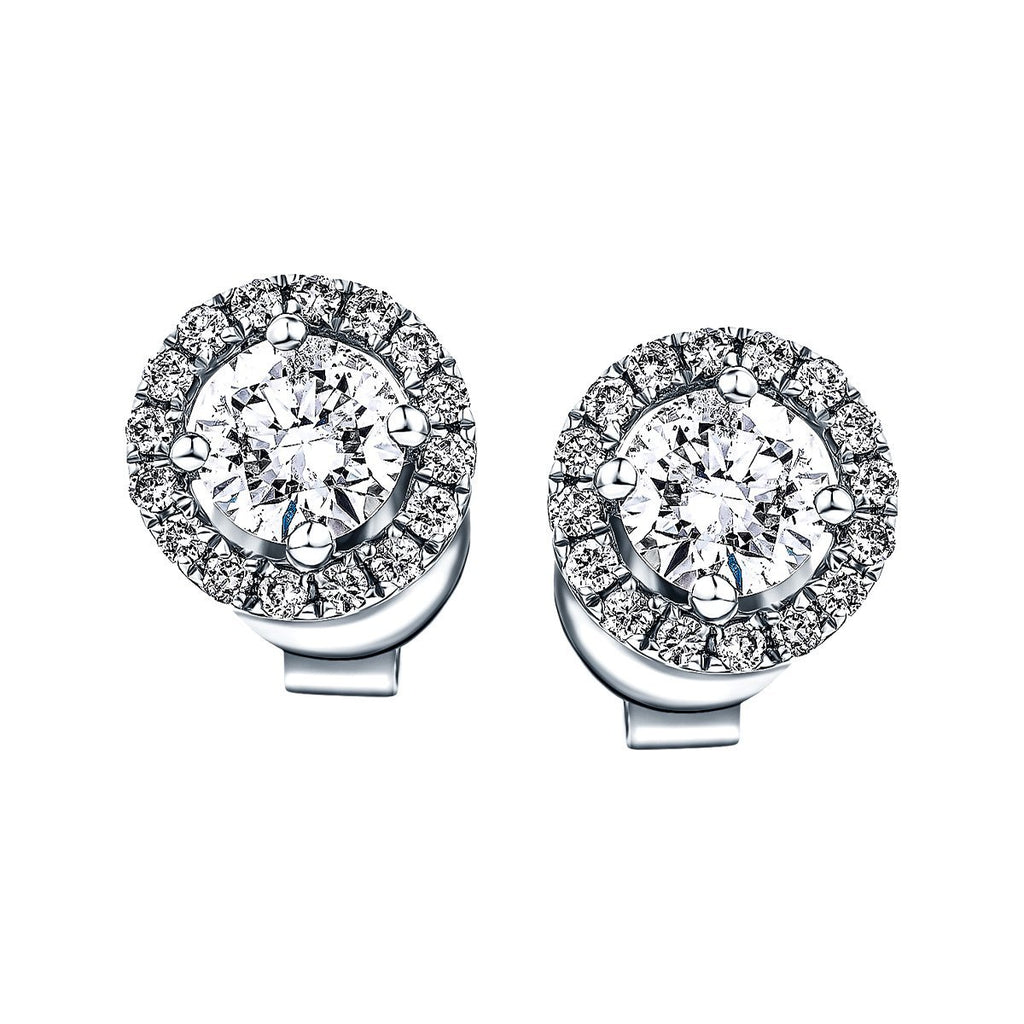 Diamond Halo Earrings 1.20ct G/SI Quality in 18k White Gold - All Diamond
