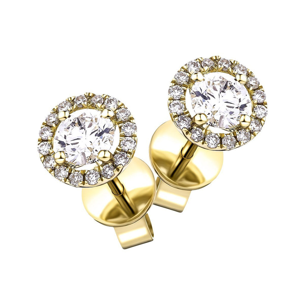 Diamond Halo Earrings 1.20ct G/SI Quality in 18k Yellow Gold - All Diamond