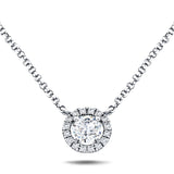 Diamond Halo Pendant Necklace 0.38ct G/SI Quality in 18k White Gold - All Diamond