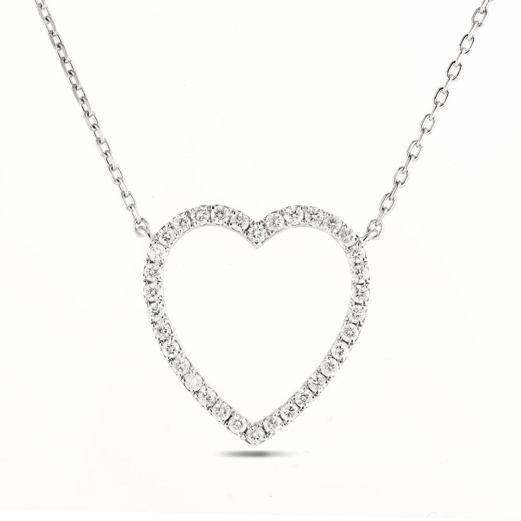 Diamond Heart Pendant Necklace 0.55ct G/SI Quality in 9k White Gold - All Diamond