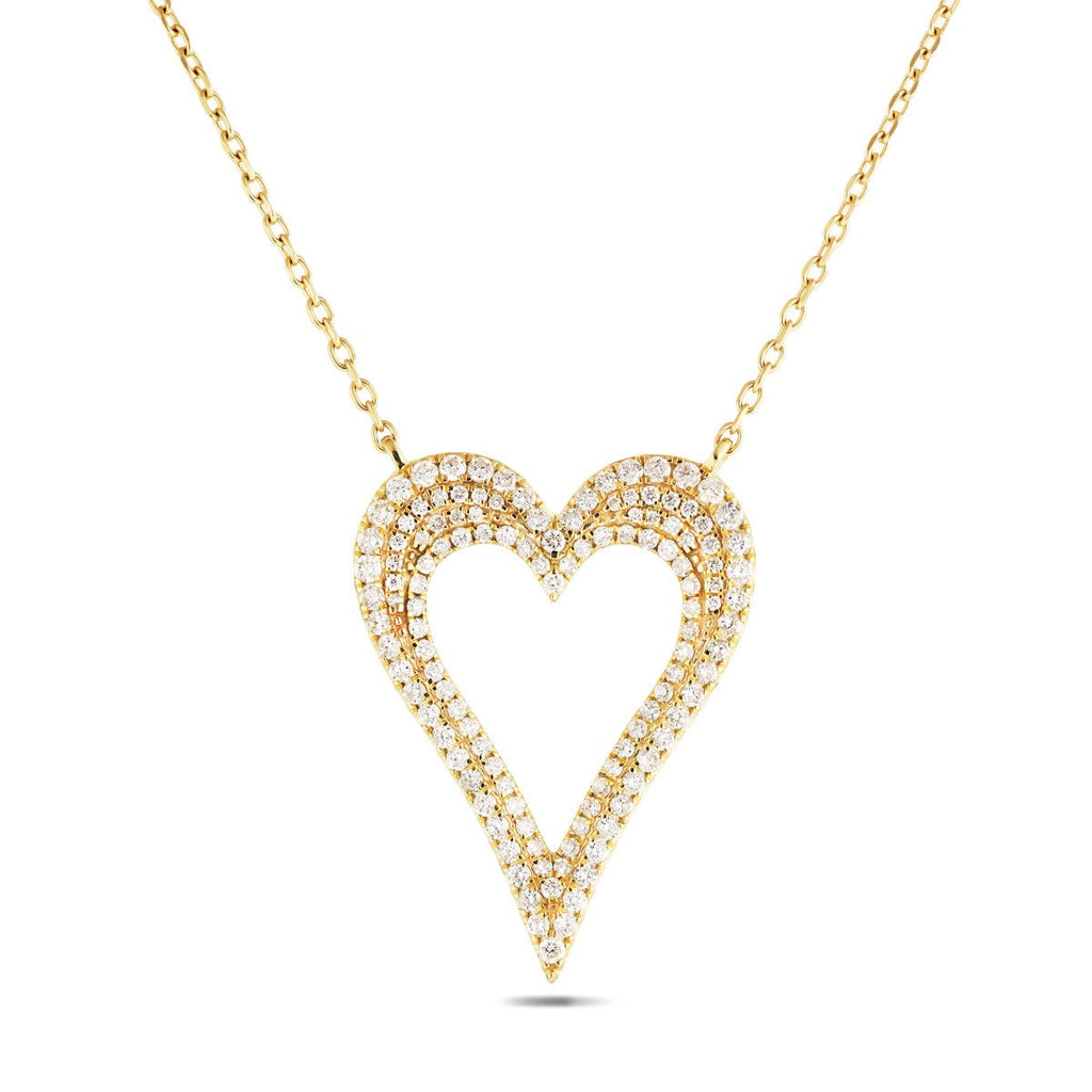 Diamond Heart Pendant Necklace 0.85ct G/SI Quality in 18k Yellow Gold - All Diamond