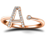 Diamond Initial 'A' Ring 0.10ct Premium Quality in 9k Rose Gold - All Diamond