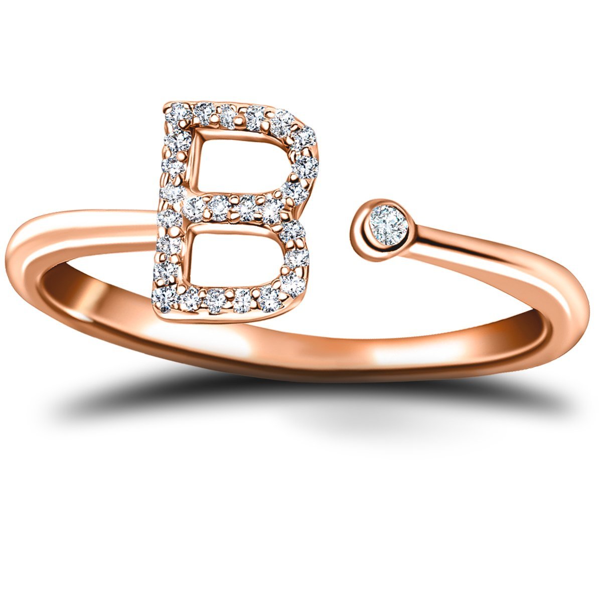 Diamond Initial 'B' Ring 0.10ct Premium Quality in 18k Rose Gold - All Diamond