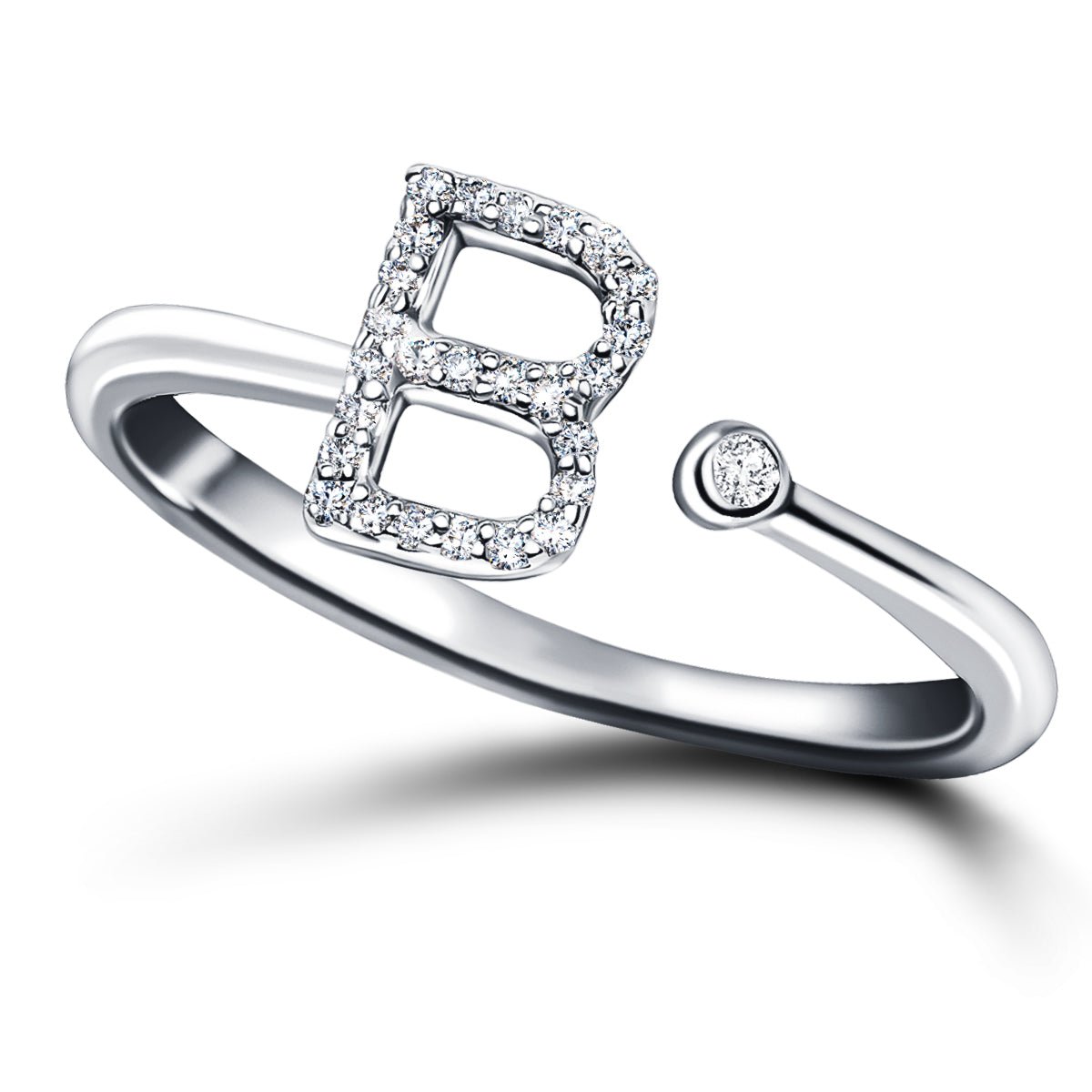 Diamond Initial 'B' Ring 0.10ct Premium Quality in 18k White Gold - All Diamond