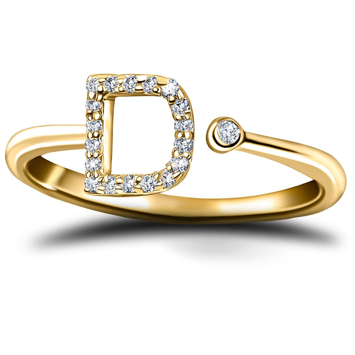 Diamond Initial 'D' Ring 0.10ct Premium Quality in 18k Yellow Gold - All Diamond