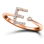 Diamond Initial 'E' Ring 0.10ct Premium Quality in 18k Rose Gold - All Diamond