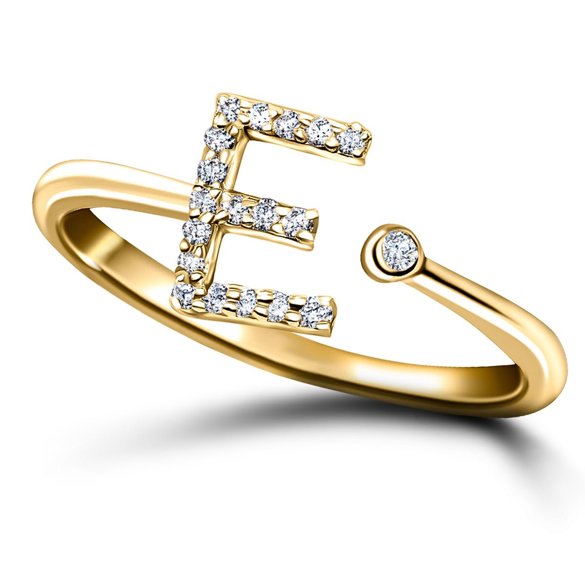 Diamond Initial 'E' Ring 0.10ct Premium Quality in 18k Yellow Gold - All Diamond