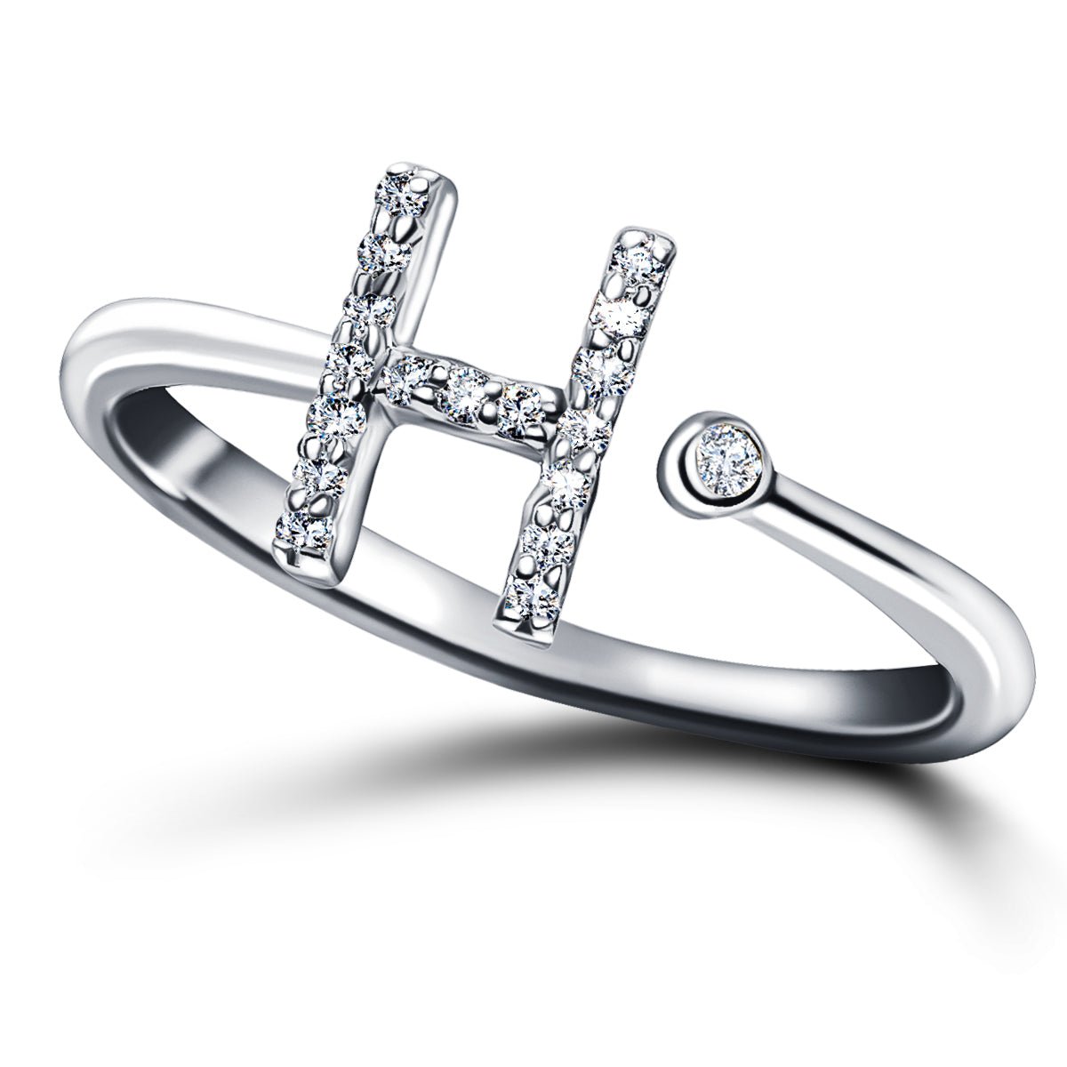 Diamond Initial 'H' Ring 0.10ct Premium Quality in 18k White Gold - All Diamond