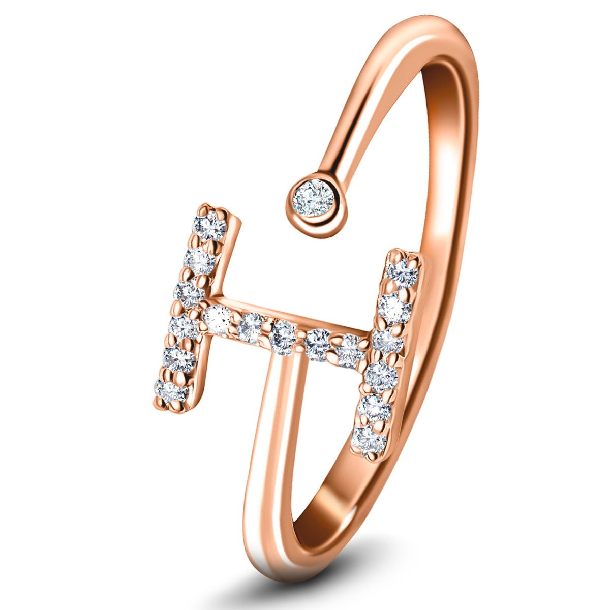 Diamond Initial 'I' Ring 0.10ct Premium Quality in 18k Rose Gold - All Diamond