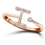 Diamond Initial 'I' Ring 0.10ct Premium Quality in 18k Rose Gold - All Diamond