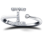 Diamond Initial 'I' Ring 0.10ct Premium Quality in 18k White Gold - All Diamond