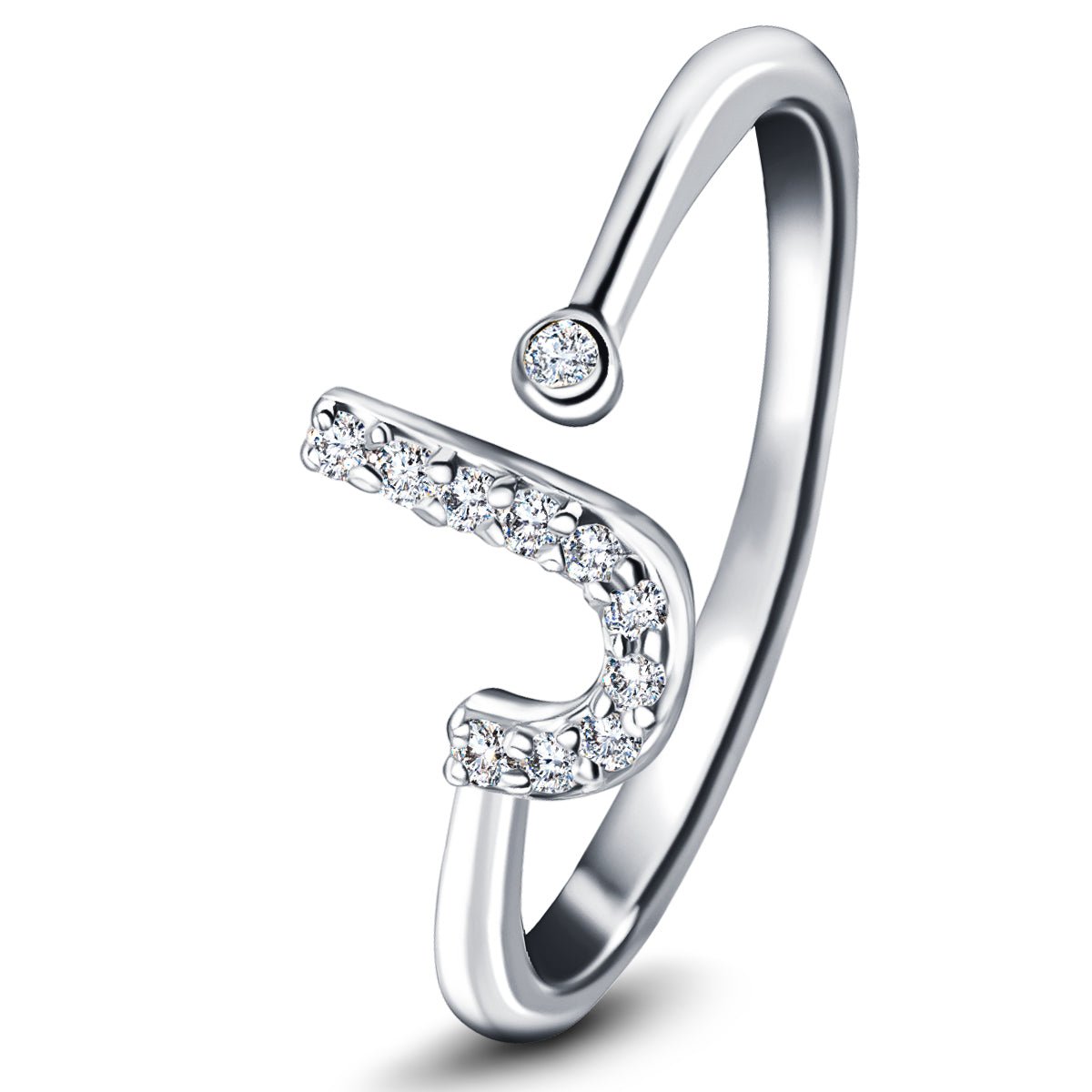 Diamond Initial 'J' Ring 0.10ct Premium Quality in 18k White Gold – All ...
