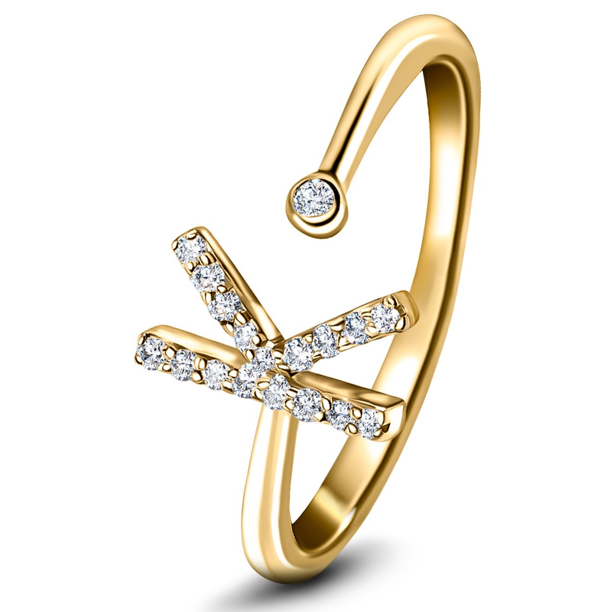 Diamond Initial 'K' Ring 0.10ct Premium Quality in 18k Yellow Gold - All Diamond