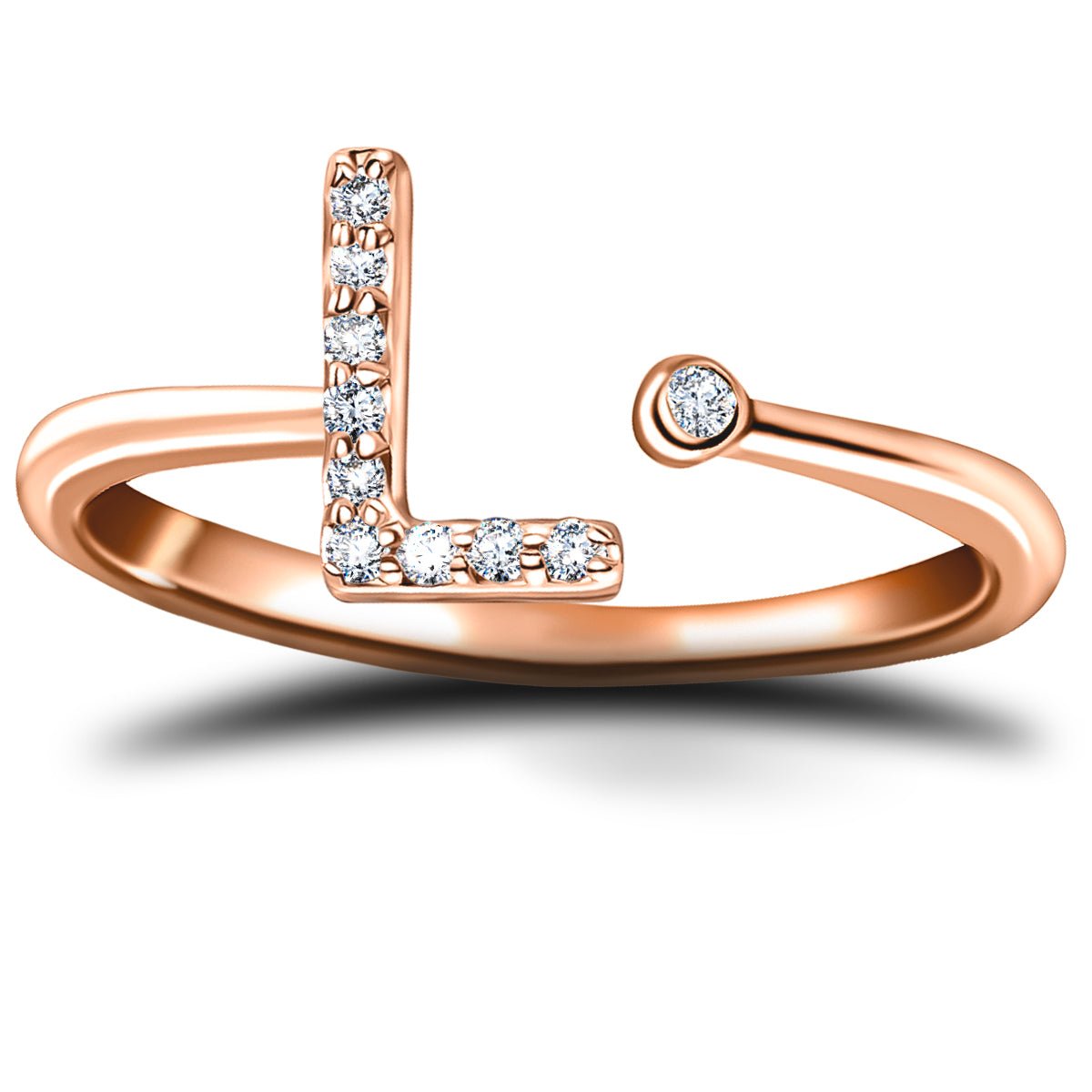 Diamond Initial 'L' Ring 0.10ct Premium Quality in 18k Rose Gold - All Diamond