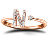 Diamond Initial 'N' Ring 0.10ct Premium Quality in 18k Rose Gold - All Diamond