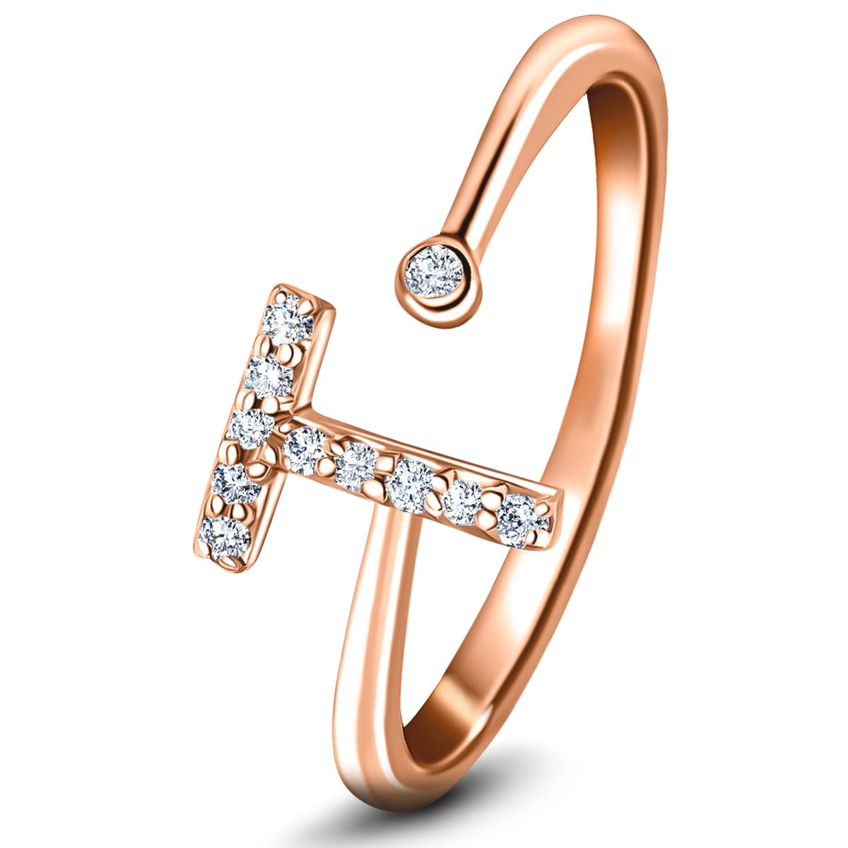 Diamond Initial 'T' Ring 0.10ct Premium Quality in 18k Rose Gold - All Diamond