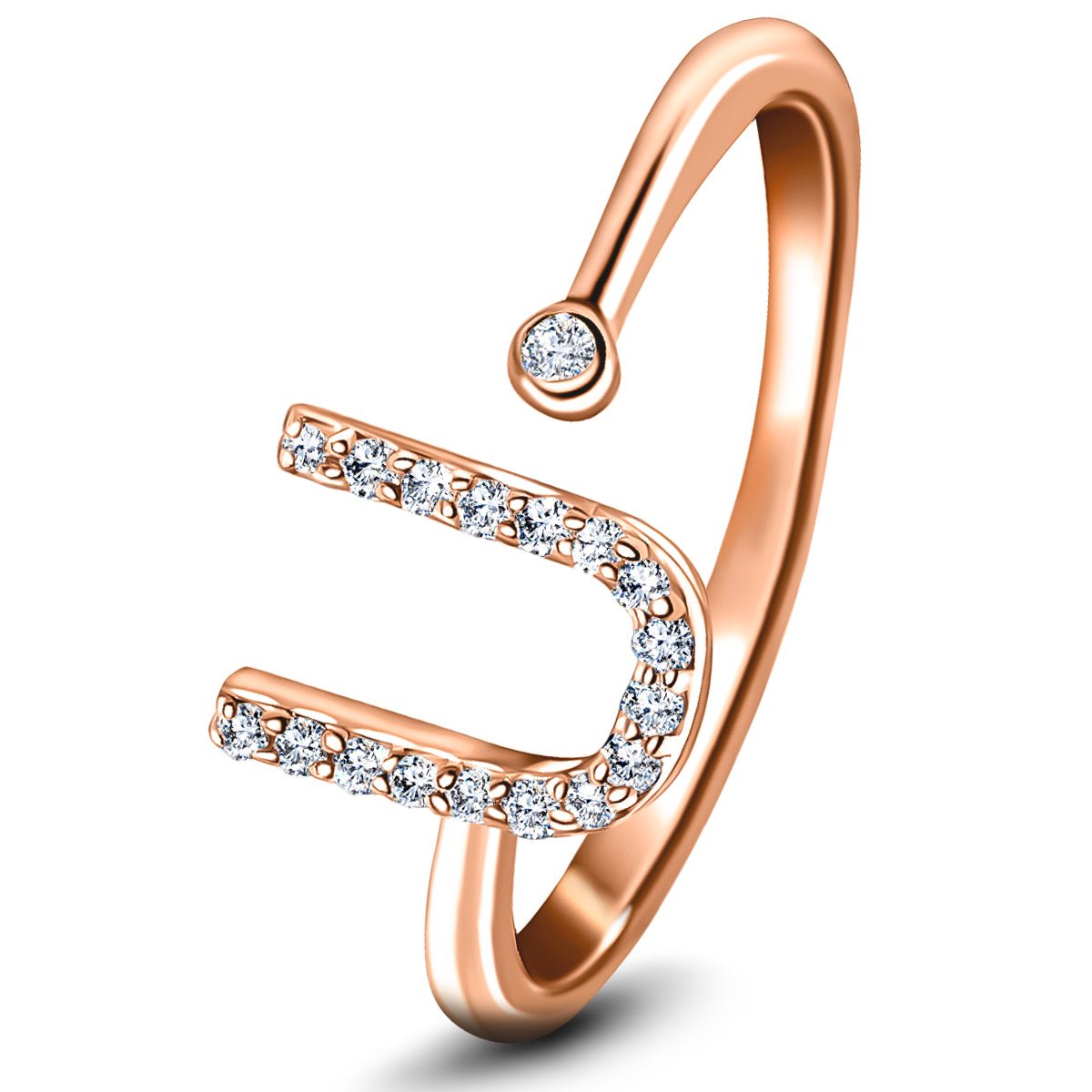 Diamond Initial 'U' Ring 0.10ct Premium Quality in 18k Rose Gold - All Diamond