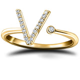 Diamond Initial 'V' Ring 0.10ct Premium Quality in 18k Yellow Gold - All Diamond