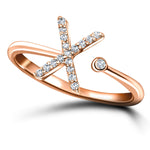 Diamond Initial 'X' Ring 0.10ct Premium Quality in 18k Rose Gold - All Diamond