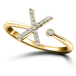 Diamond Initial 'X' Ring 0.10ct Premium Quality in 18k Yellow Gold - All Diamond